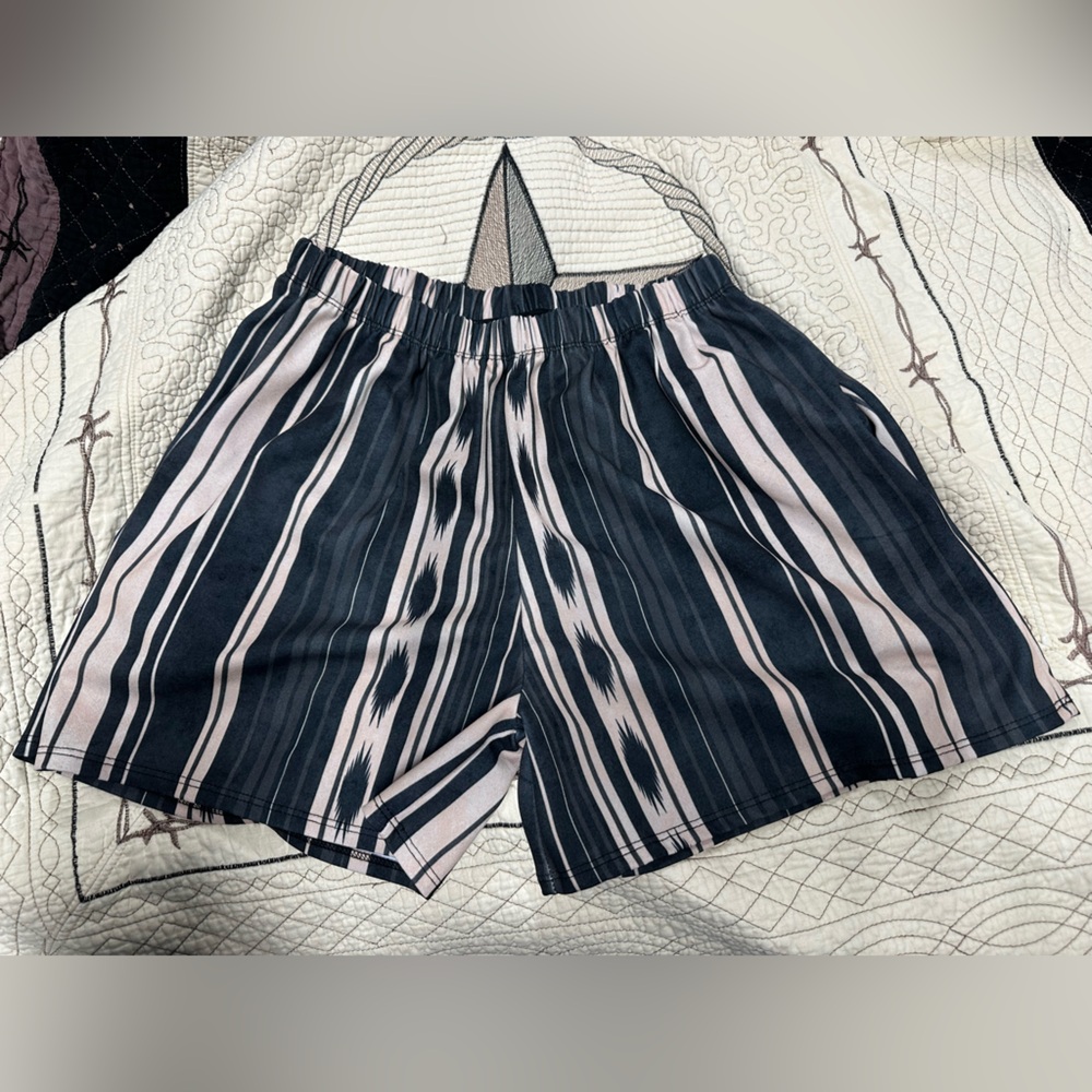 Lucky & Blessed Brand Black and Cream Aztec Striped Shorts